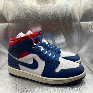 Size 11 Air Jordan 1 Mid French Blue Womens Lace-Up Athletic Shoes BQ6472-146